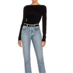 Agolde Sylvi Long Sleeve Square Back Bodysuit Black Women’s Size Large Open Back